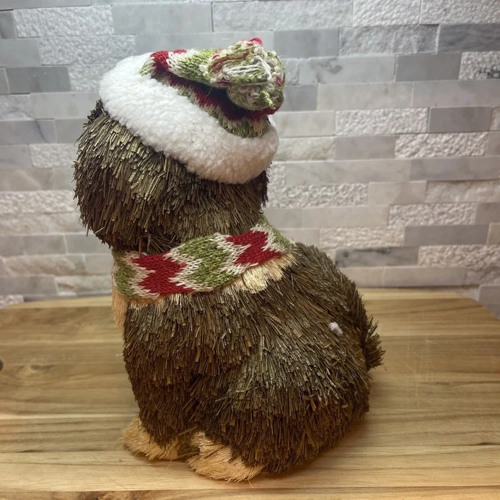 Christmas Sisal Animal Figurines Dog and Fox Holiday Decor Woodland Rustic Set 2